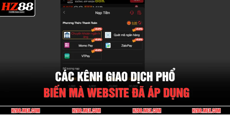 Nạp Tiền HZ88 2 Các kênh giao dịch phổ biến mà website đã áp dụng